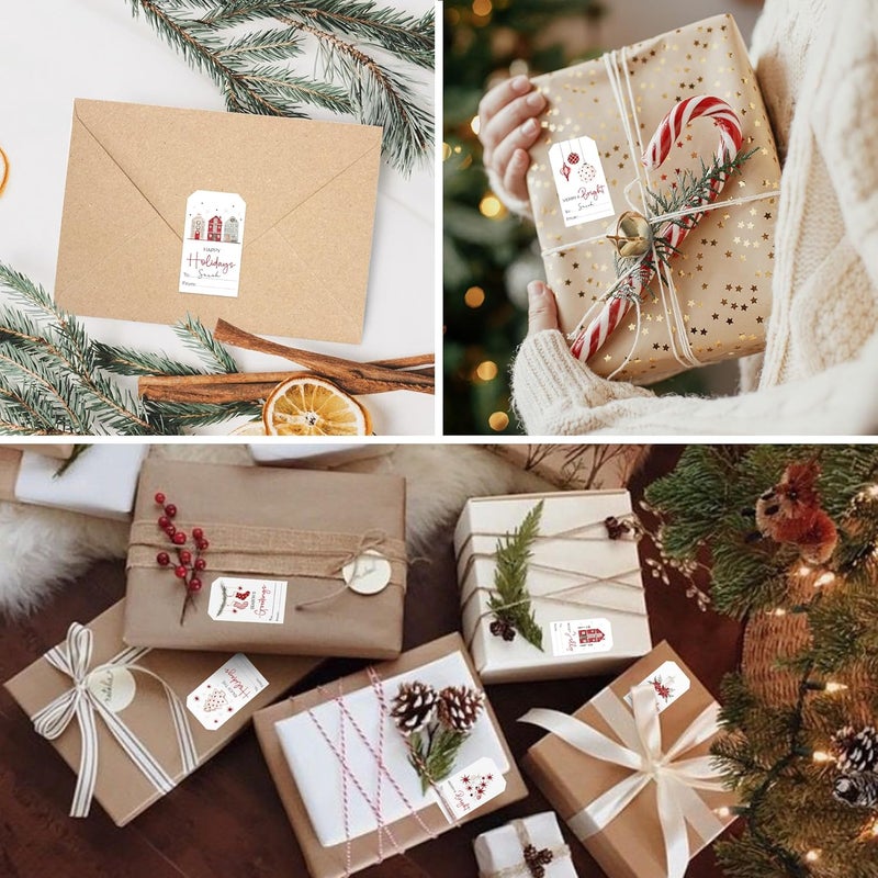AUDREE 210 Pcs Christmas Gift Tag Stickers - Self-Adhesive Red & White Holiday Labels - 15 Watercolor Designs Christmas Name Tags Label Stickers for Xmas Gifts Wrap Presents Box Envelope Decor - Image 5